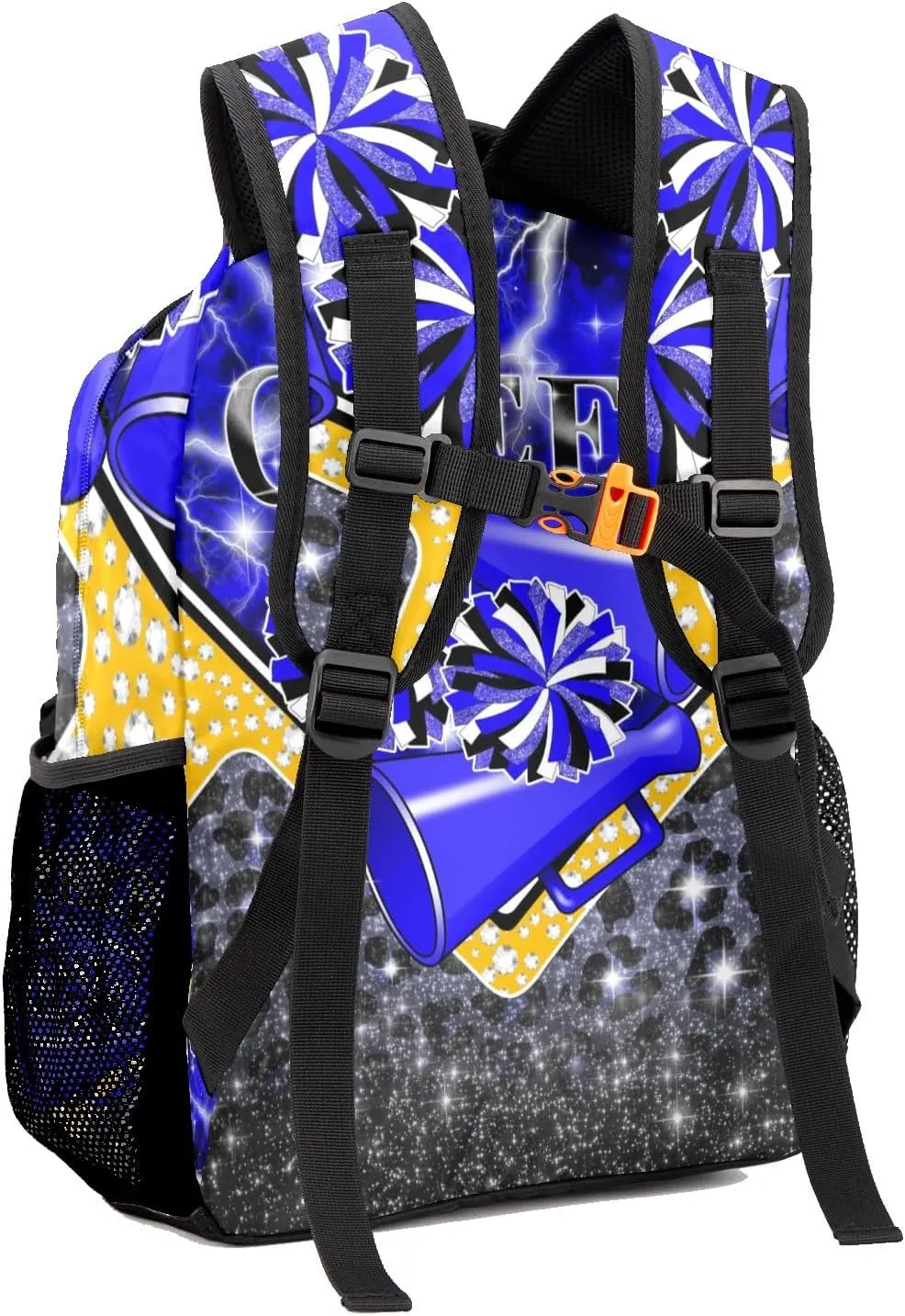 Cheer Bag Cheerleading Backpack Laptop Bag Customized Travel Daypack for Gift(Bright Blue Black Gold)
