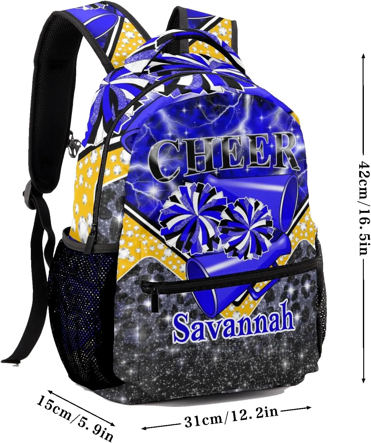 Cheer Bag Cheerleading Backpack Laptop Bag Customized Travel Daypack for Gift(Bright Blue Black Gold)