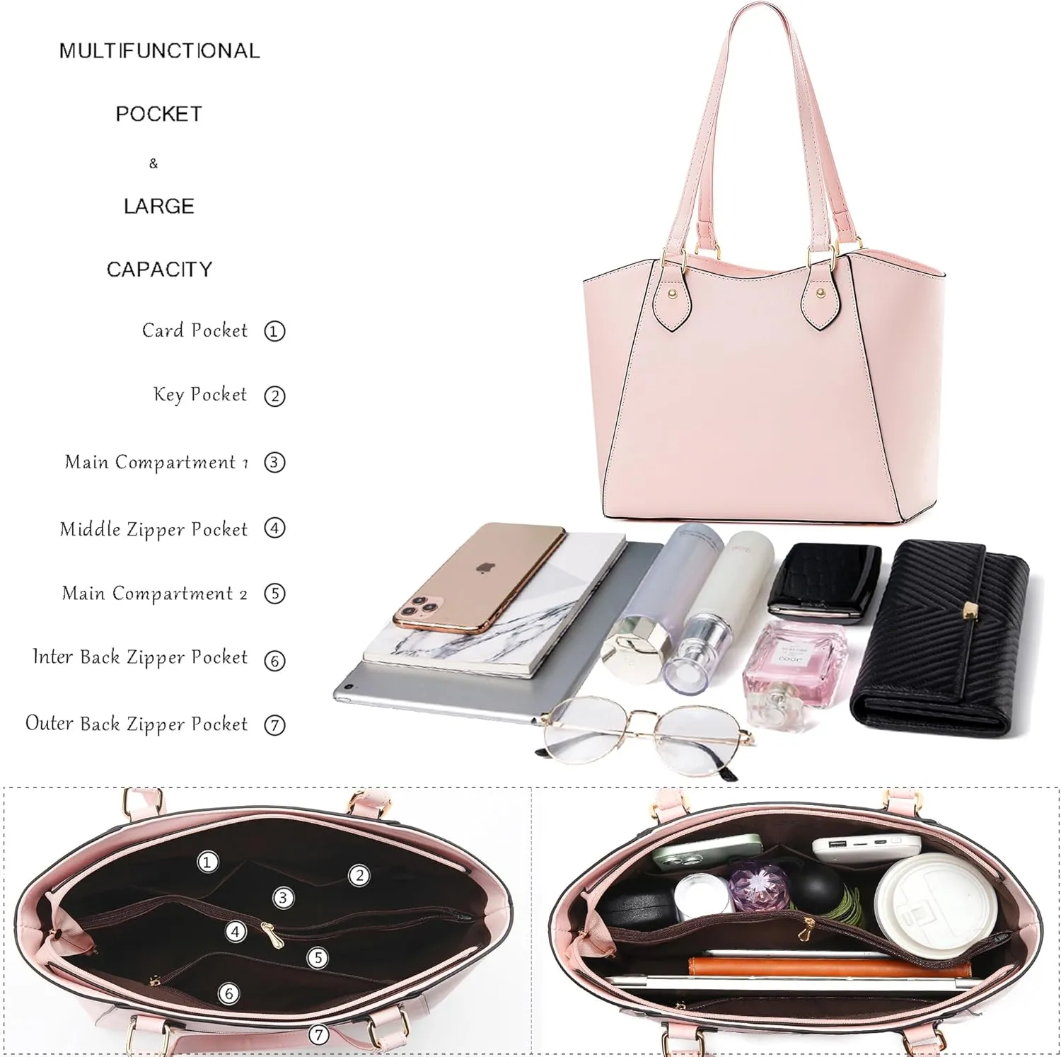 CHICAROUSAL Tote Bag for Women Large Handbags and Purses for Women PU Leather Womens Shoulder Bags