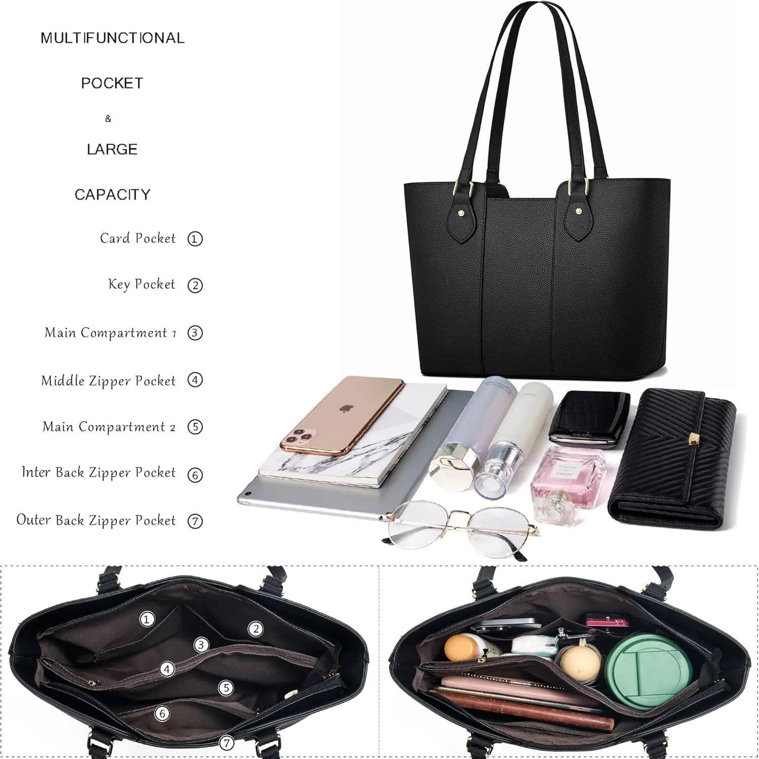 CHICAROUSAL Tote Bag for Women Large Handbags and Purses for Women PU Leather Womens Shoulder Bags