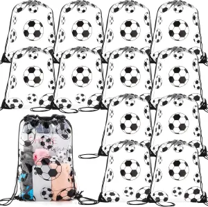 Cholemy 12 Pcs Clear Soccer Drawstring Bags Drawstring Backpack 17 x 13 Inch Soccer Gift Bags Goodie Bags Party Favor Bags Waterproof Plastic Sports Gym Bags for Soccer Sports Events Stadium