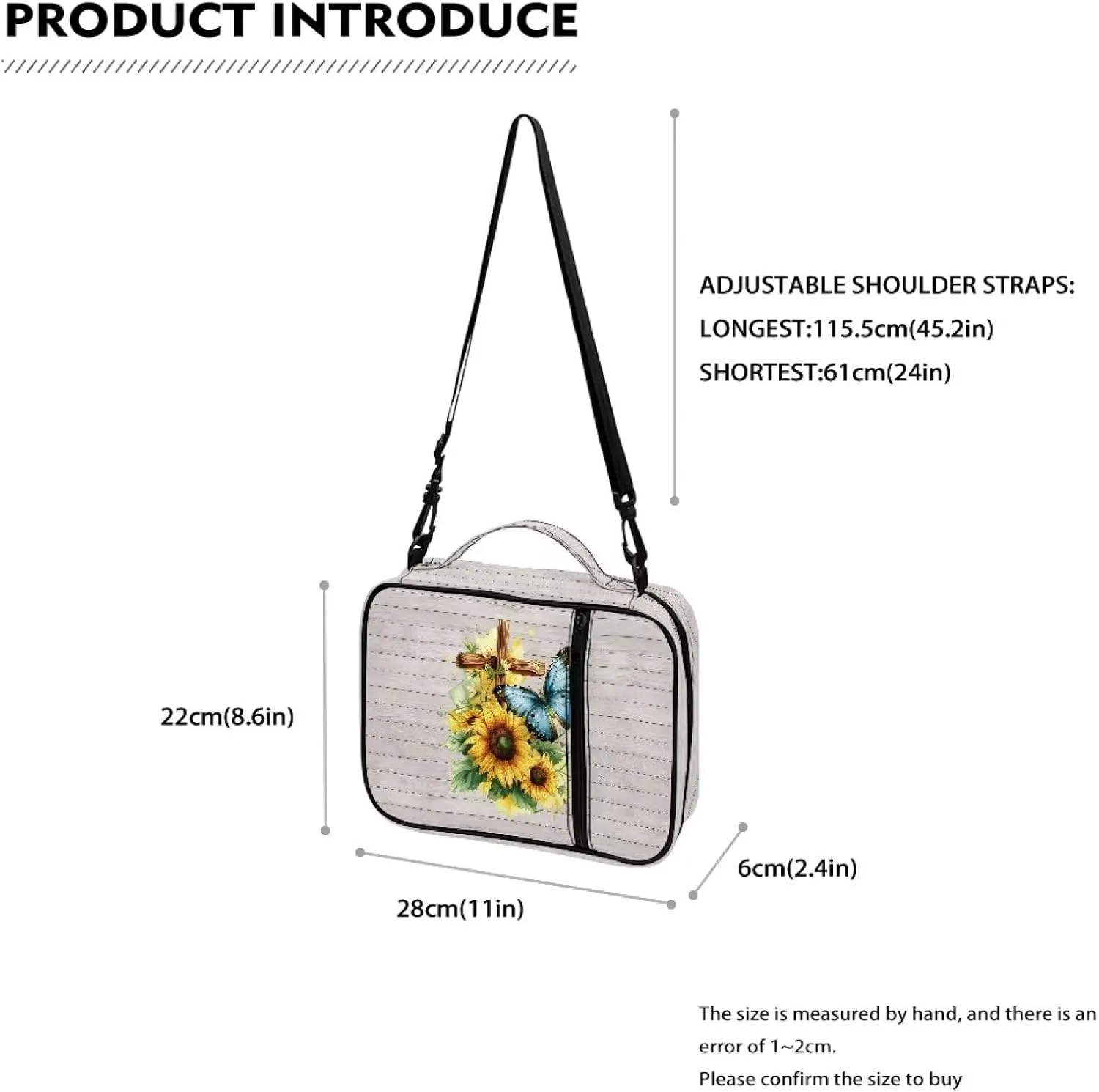 Christian Print Bible Cover,Polyester Bible Case for Women,Cross Floral Bible Bag Bible Case with Shoulder Strap