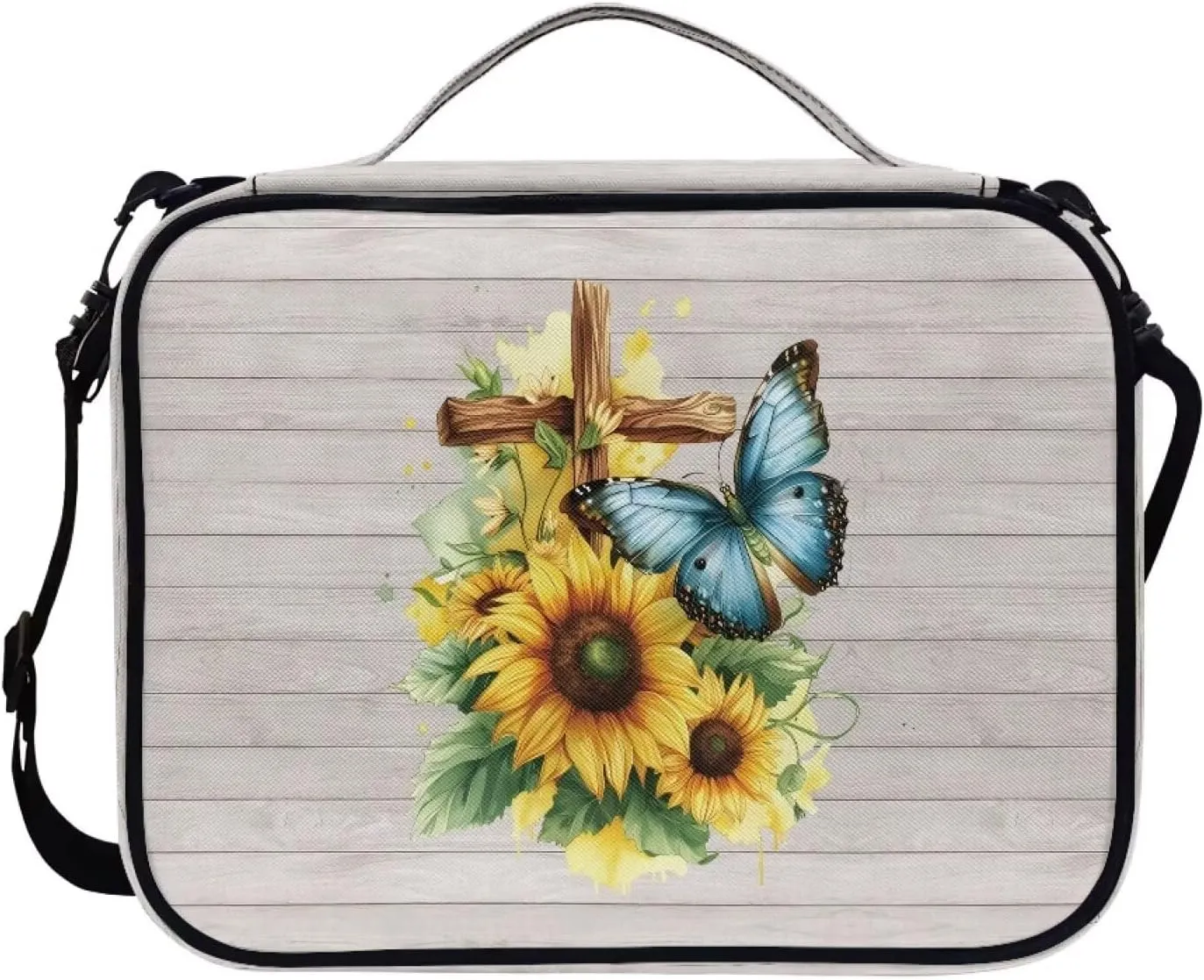 Christian Print Bible Cover,Polyester Bible Case for Women,Cross Floral Bible Bag Bible Case with Shoulder Strap