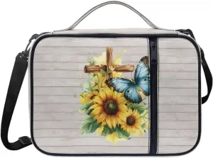 Christian Print Bible Cover,Polyester Bible Case for Women,Cross Floral Bible Bag Bible Case with Shoulder Strap