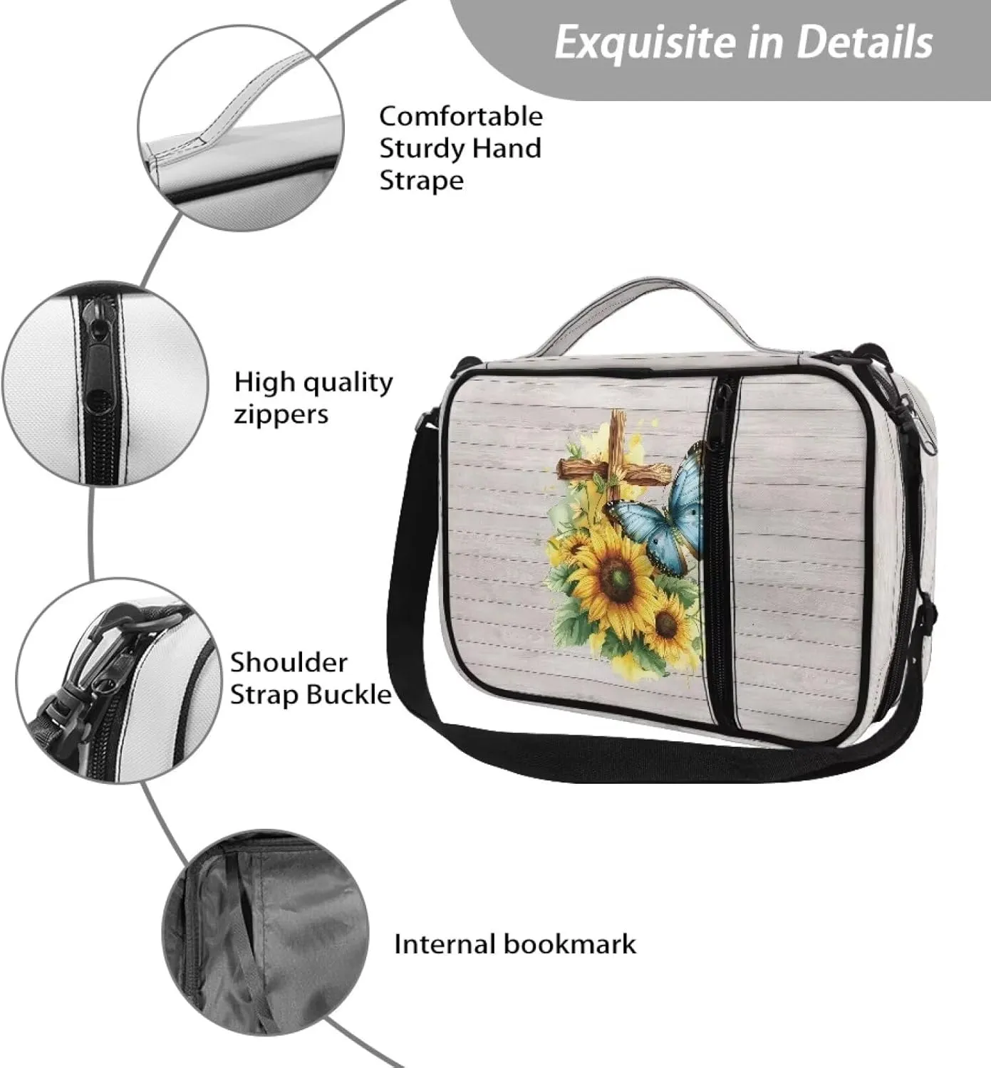 Christian Print Bible Cover,Polyester Bible Case for Women,Cross Floral Bible Bag Bible Case with Shoulder Strap