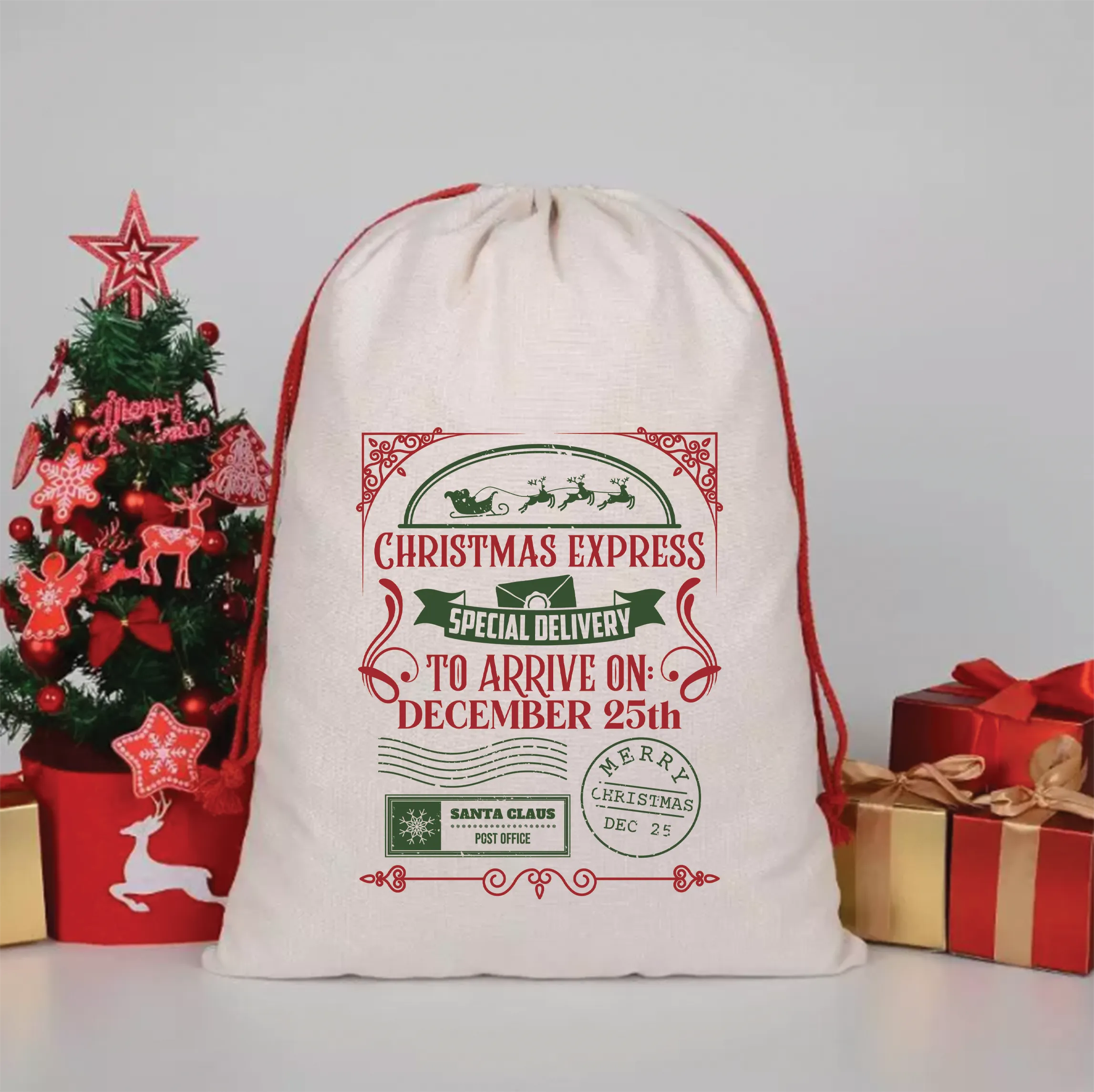 Christmas Express 2 - Christmas Canvas Drawstring Bag