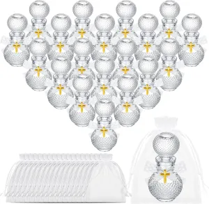 Chuangdi 20 Set Holy Water Bottle 50ml Wishing Bottle with Cork Empty Holy Container for Holy First Communion Church Wedding Party Favors Jerusalem Gifts Catholic Christian (Round)