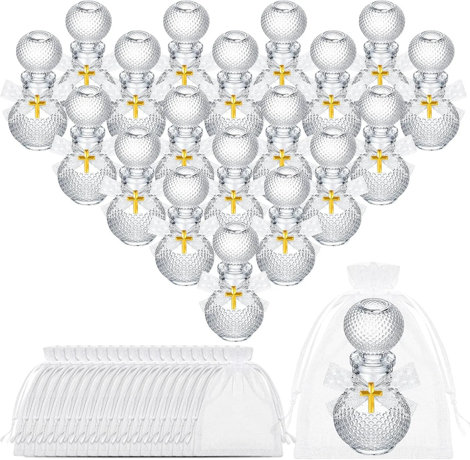 Chuangdi 20 Set Holy Water Bottle 50ml Wishing Bottle with Cork Empty Holy Container for Holy First Communion Church Wedding Party Favors Jerusalem Gifts Catholic Christian (Round)