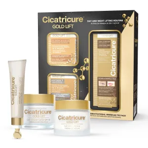 CICATRICURE Gold Lift Anti Gravitational Wrinkles Skin Care Gift Set with Day Anti-Wrinkle Cream   SPF 30 , Night Anti-Wrinkle Cream & Dual Contour Eye and Lip Wrinkle Cream, 3 Piece Set