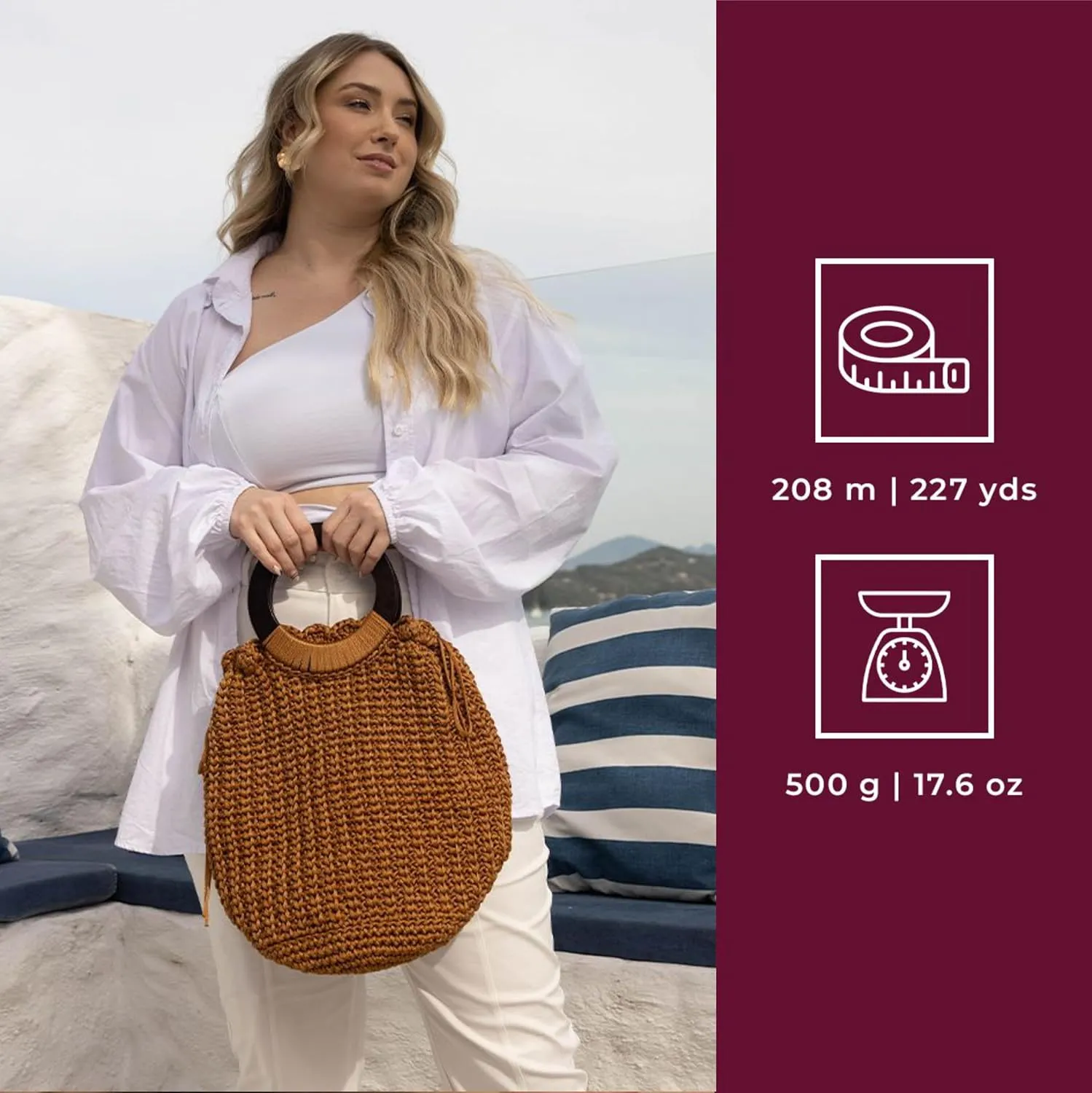 Circulo - Nautico Yarn, Premium Waterproof Cord 5mm 100% Polypropylene, 227 yds, 17.6 oz, Chunky, Special for Fashion Accessories, Bag and Decor in Crochet and Macramé (3402 - Circulo Red)