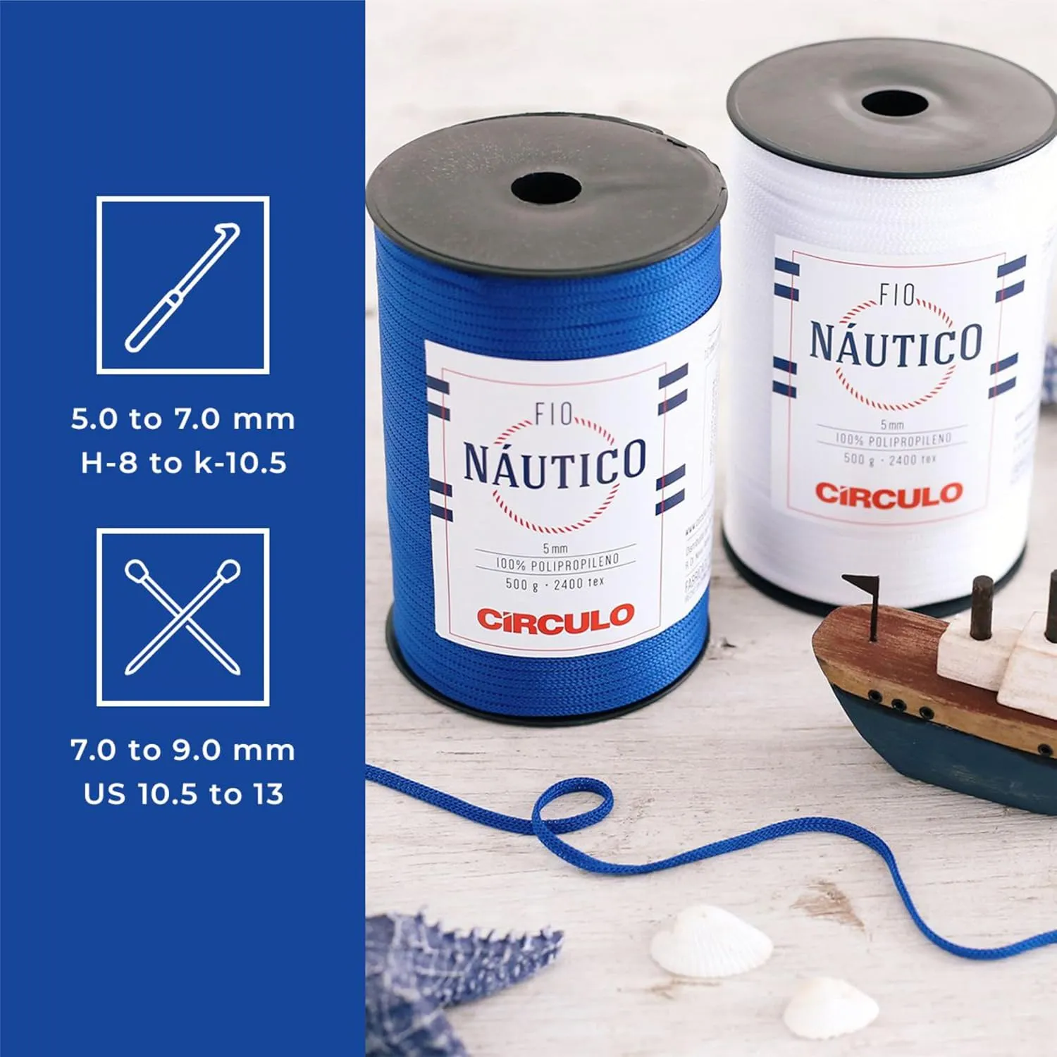 Circulo - Nautico Yarn, Premium Waterproof Cord 5mm 100% Polypropylene, 227 yds, 17.6 oz, Chunky, Special for Fashion Accessories, Bag and Decor in Crochet and Macramé (3402 - Circulo Red)