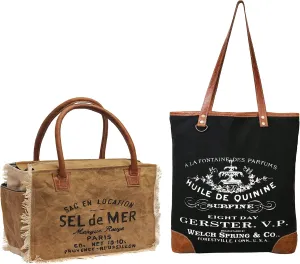 CLA Bags Sel De Mer Upcycled Khaki Canvas Hand Bag With CLA Eight Day (HUILE DE QUININE) Upcycled Canvas Bag, Leather Handbag, Tote Bag, Handbag for womens
