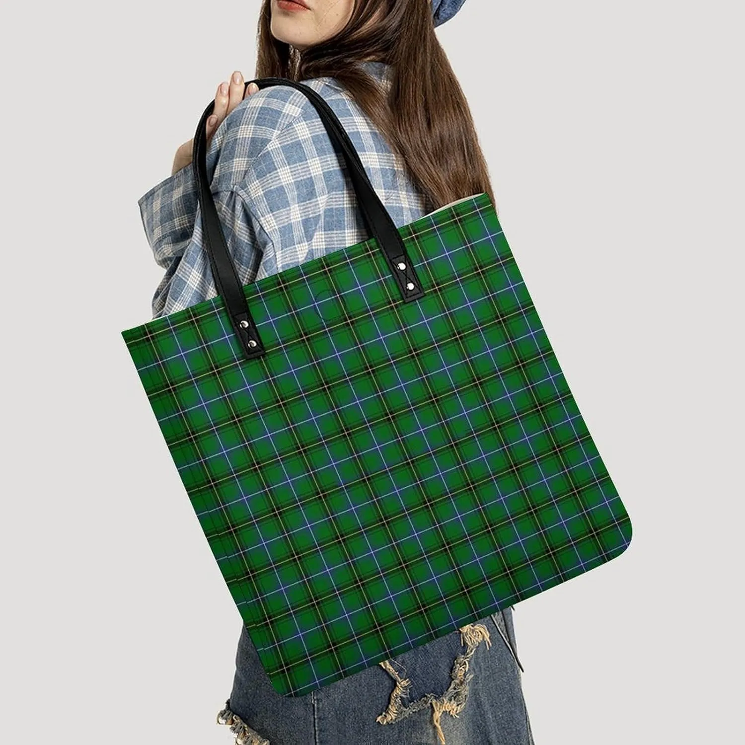 Clan Rutherford Tartan Fashionable All Printed Leather Handbag Unisex