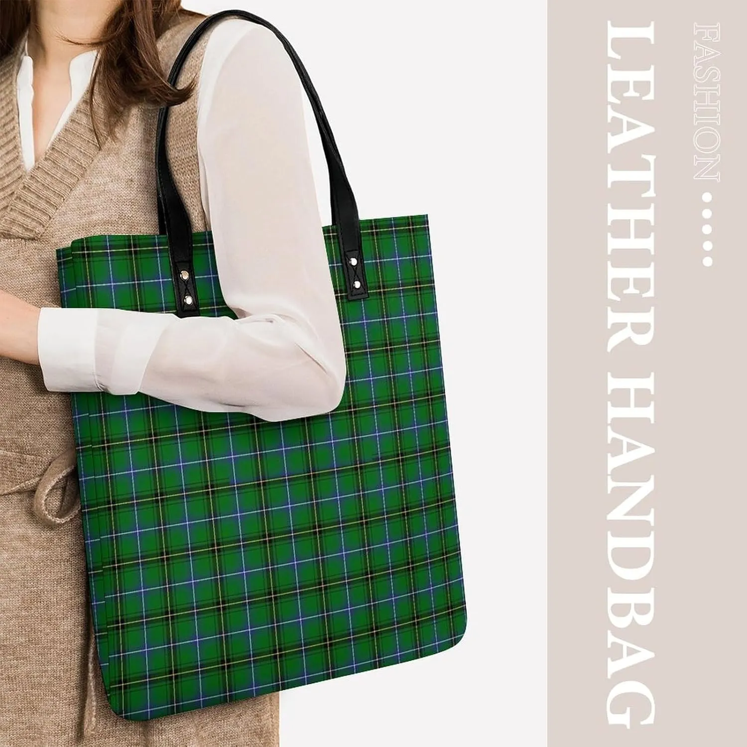 Clan Rutherford Tartan Fashionable All Printed Leather Handbag Unisex