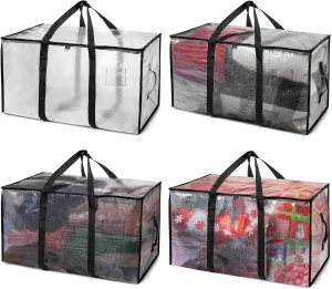 ClearSpace Oversized Moving Bags or Storage Bag – Large Moving Boxes with Backpack Straps, Zippers & Handles – Heavy-Duty Packing Bags for Moving, College Dorm, Christmas Decorations, 4 Pack