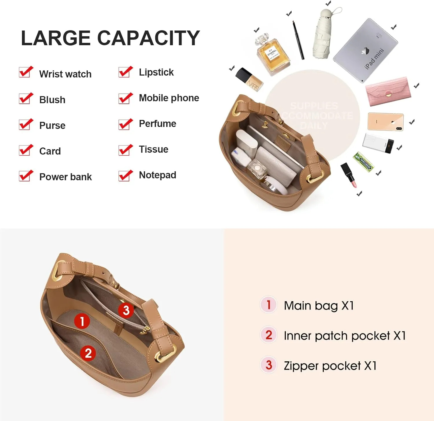 Cnoles Tote Bags Genuine Leather Hobo Shoulder Satchel Crossbody Bag Purses And Handbag for Women Ladies Handle Purse
