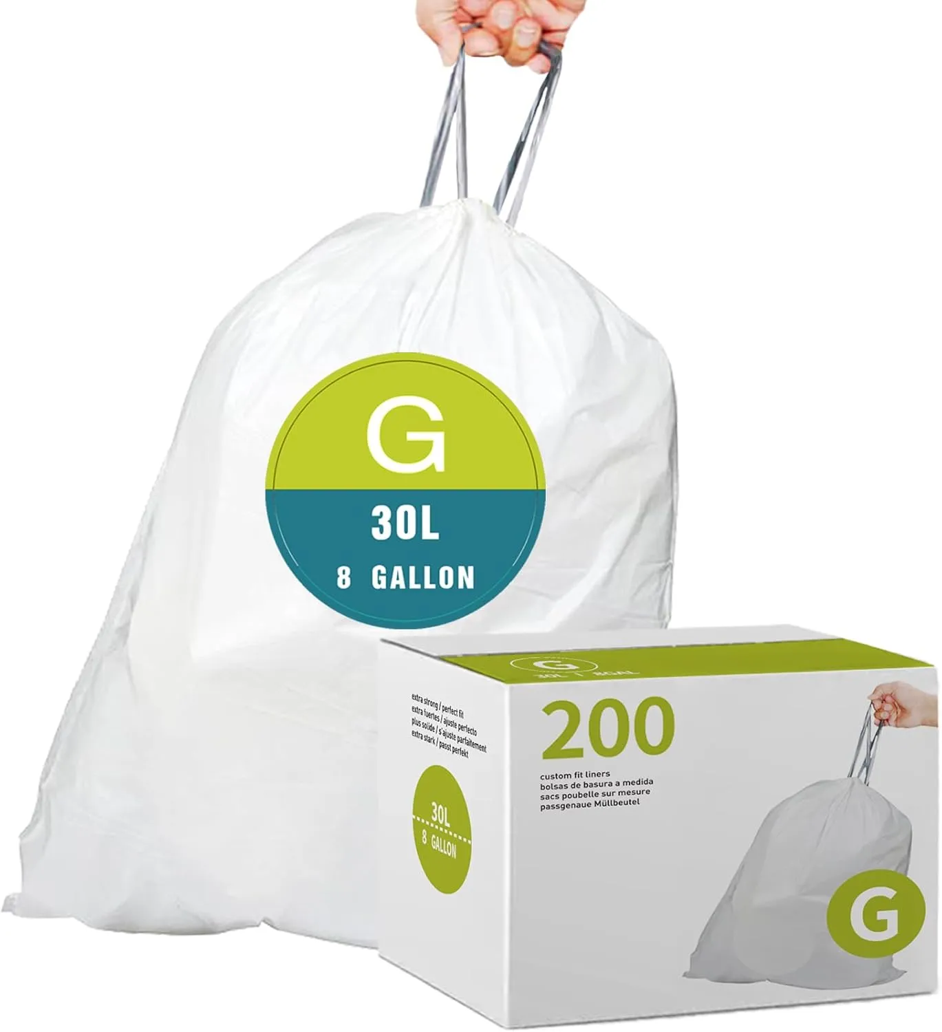 Code G (200 Count) 8 Gallon/30 Liter Heavy Duty Drawstring Plastic Trash Bags | 1.2 Mil Reliable1st Compatible with simpleman Code G | White Drawstring Garbage Liners 8 Gallon | 30 Liter