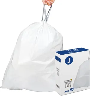 Code J Custom Fit Trash Bags 1.2 Mil Heavy Duty | Compatible with simple Code J | White Drawstring Garbage Liners | 10-10.5 Gallon | 38-40 Liter (50 Count)