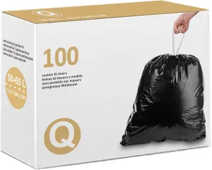 Code Q 100 Count Heavy Duty Trash Bags 1.2 Mil THICK 13-17 Gallon / 40-65 Liter Drawstring Black Garbage Liners Heavy Duty Plastic Bags Compatible with simplehuman Code Q (Pack of 1)