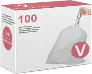 Code V 100 Count Heavy Duty Drawstring Trash Bags | Compatible with simpleman Code V | White Garbage Can Liners 4.2-4.8 Gallon / 16-18 Liter (Pack of 1)