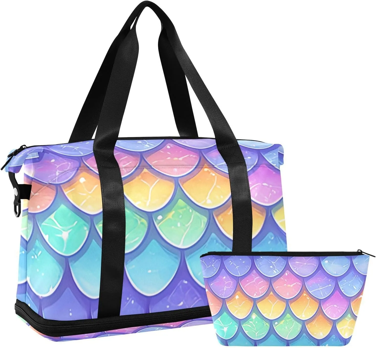 Color Dream Fish Scales Oversized Travel Duffel Bag Overnight Carry On Tote and Luggage with Adjustable Strap for Yoga Large Capacity