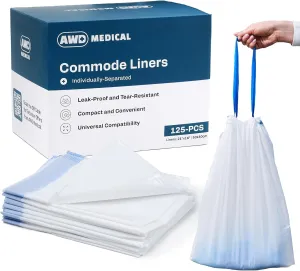 Commode Liners - Adults Commode Bag Compatible with Most Toilets - Portable Commode Liners for Home, Hospital, Travel, & More - Disposable Bedside Toilet Liner Bags for Adult Potty Chair - 125-Pack