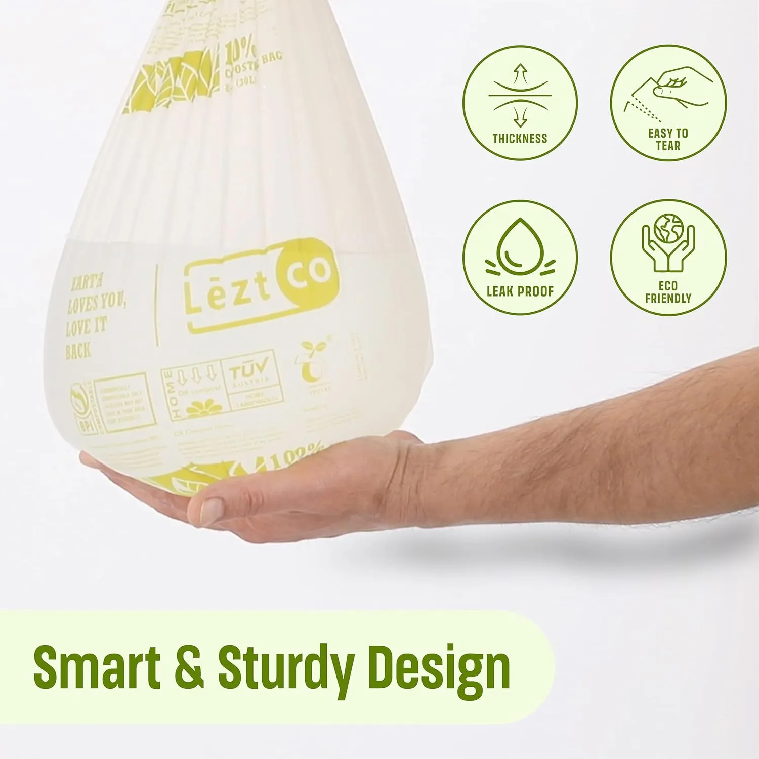 Compostable Garbage Bags | 8 Gallons, 50 Count, 28" x 21.6" | Waste Disposal bags for Kitchen | Plant-Based with Drawstring Bags | Indoor & Outdoor | Food Scrap Wastege