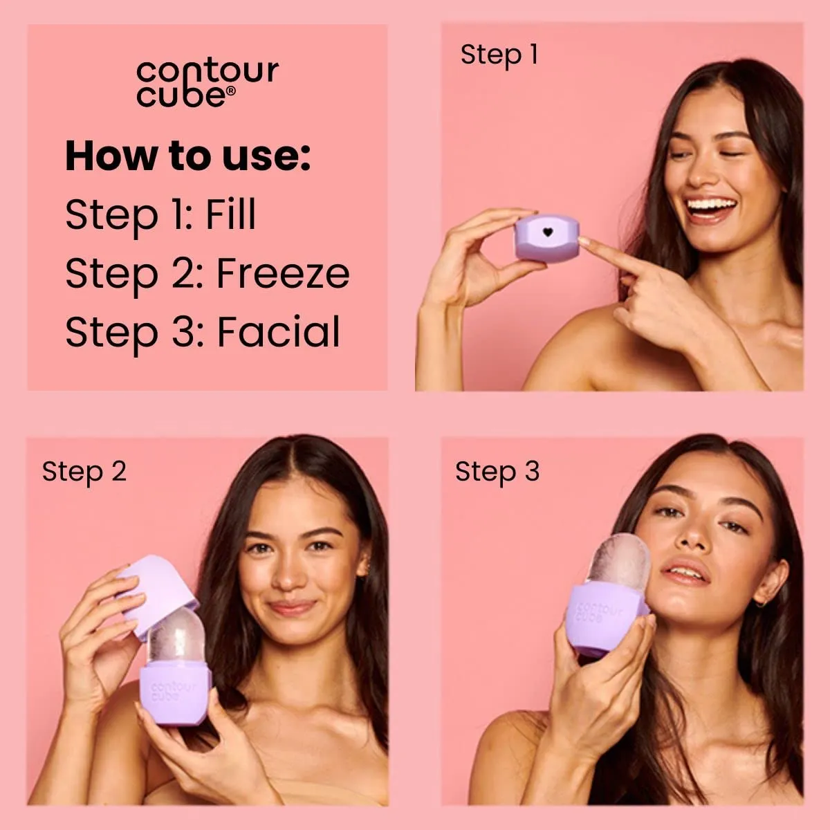 Contour Cube Original - Ice Roller for Sculpting & De-Puffing - Face Ice Roller & Massager with BPA-Free Silicone - Ice Mold for Face - Skin Care Tools for Daily Skincare (180ml) - Peach