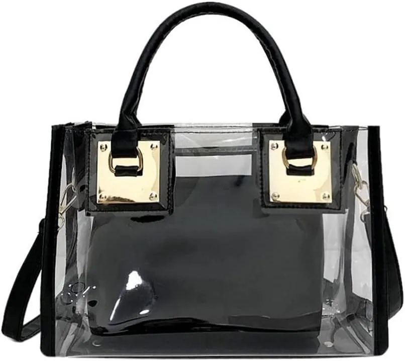 Cooba 2Pcs Handbags Purse for Women Clear Bag PVC Leather Satchel Crossbody Bag Transparent Jelly Bag Beach Shoulder Bag