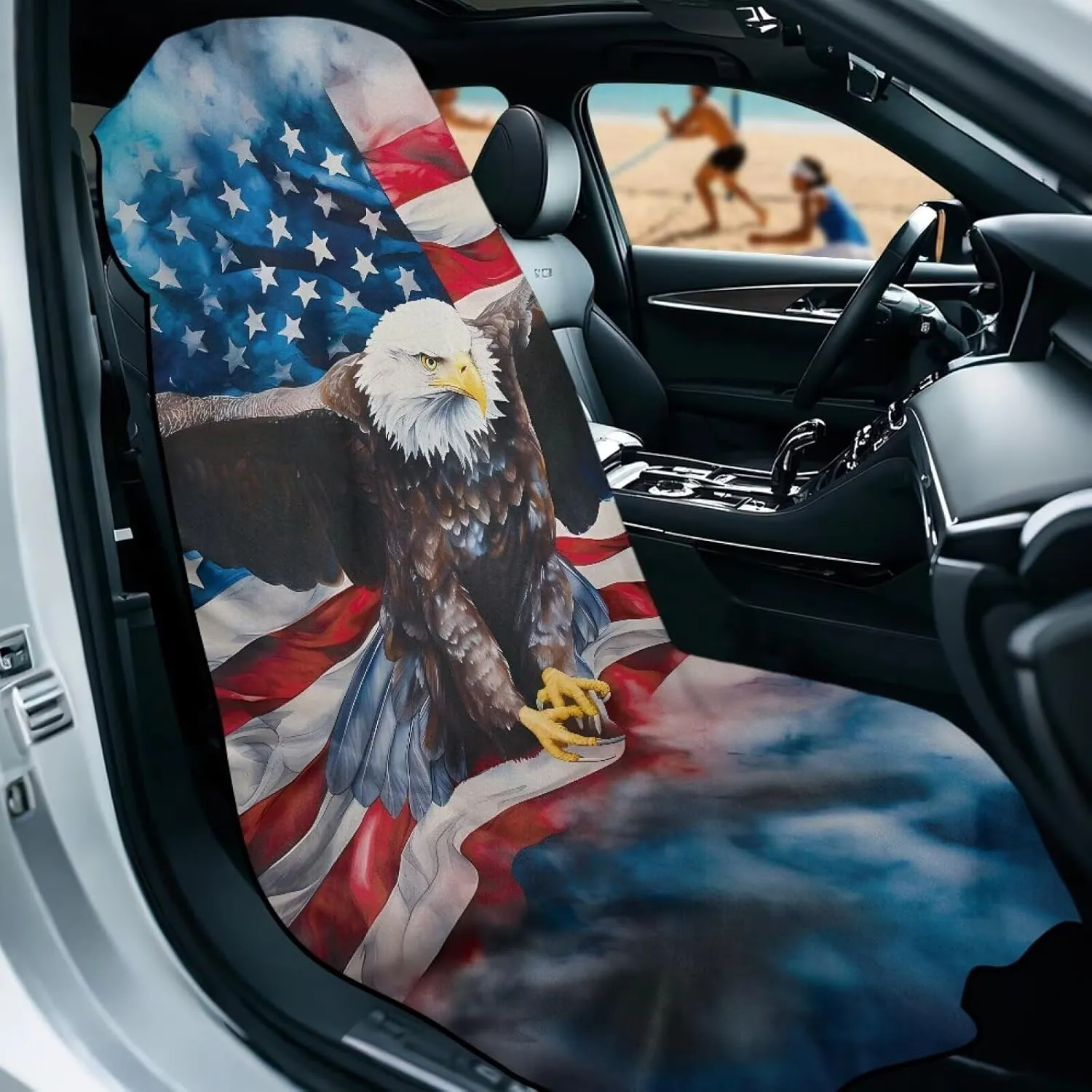 Cool Eagle Flag Car Seat Towel Cover for Post Gym Workout, Running, Swimming, and Hiking, Universal Fit Anti-Slip Sweatproof Bucket Seat Protector for Cars, SUVs, Trucks