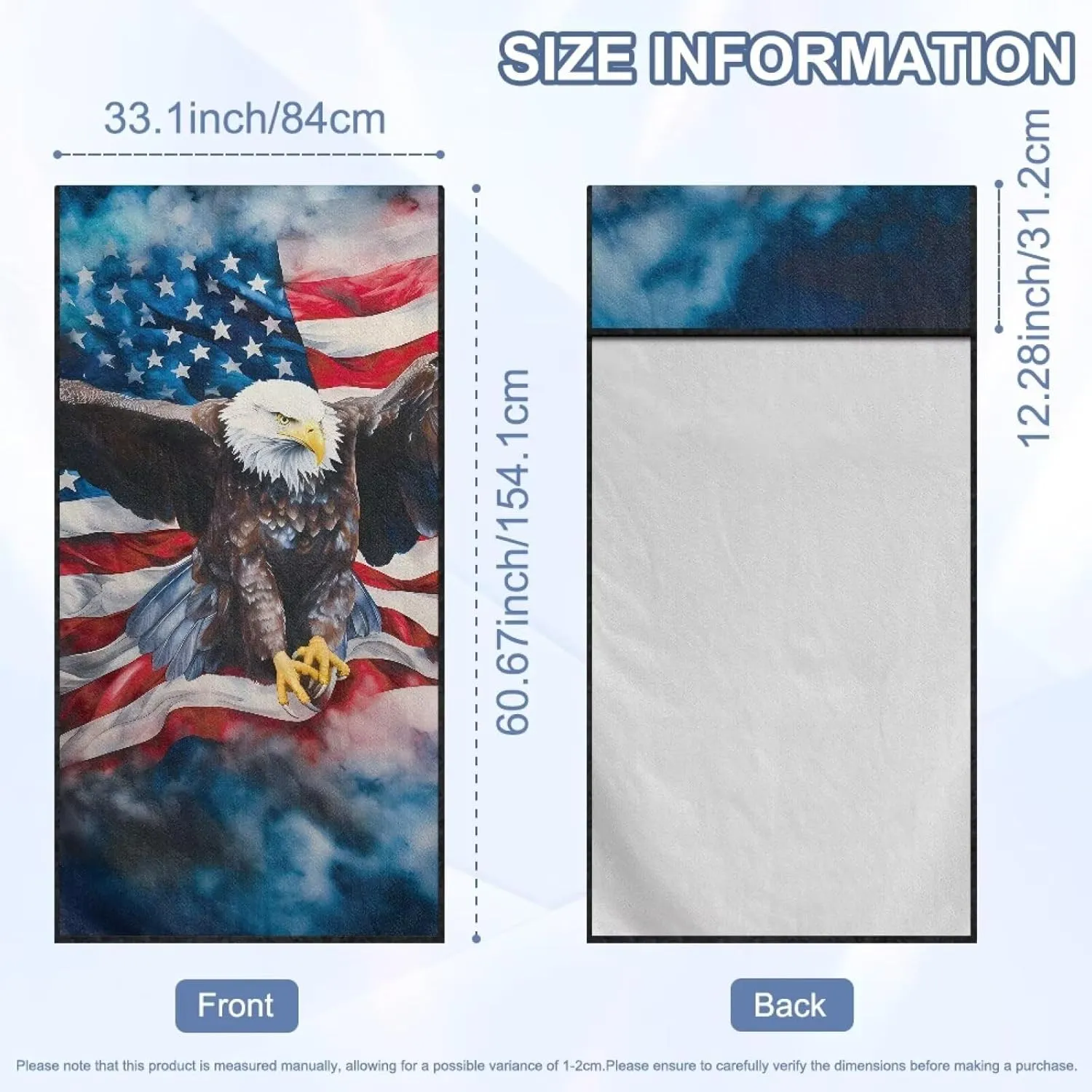 Cool Eagle Flag Car Seat Towel Cover for Post Gym Workout, Running, Swimming, and Hiking, Universal Fit Anti-Slip Sweatproof Bucket Seat Protector for Cars, SUVs, Trucks