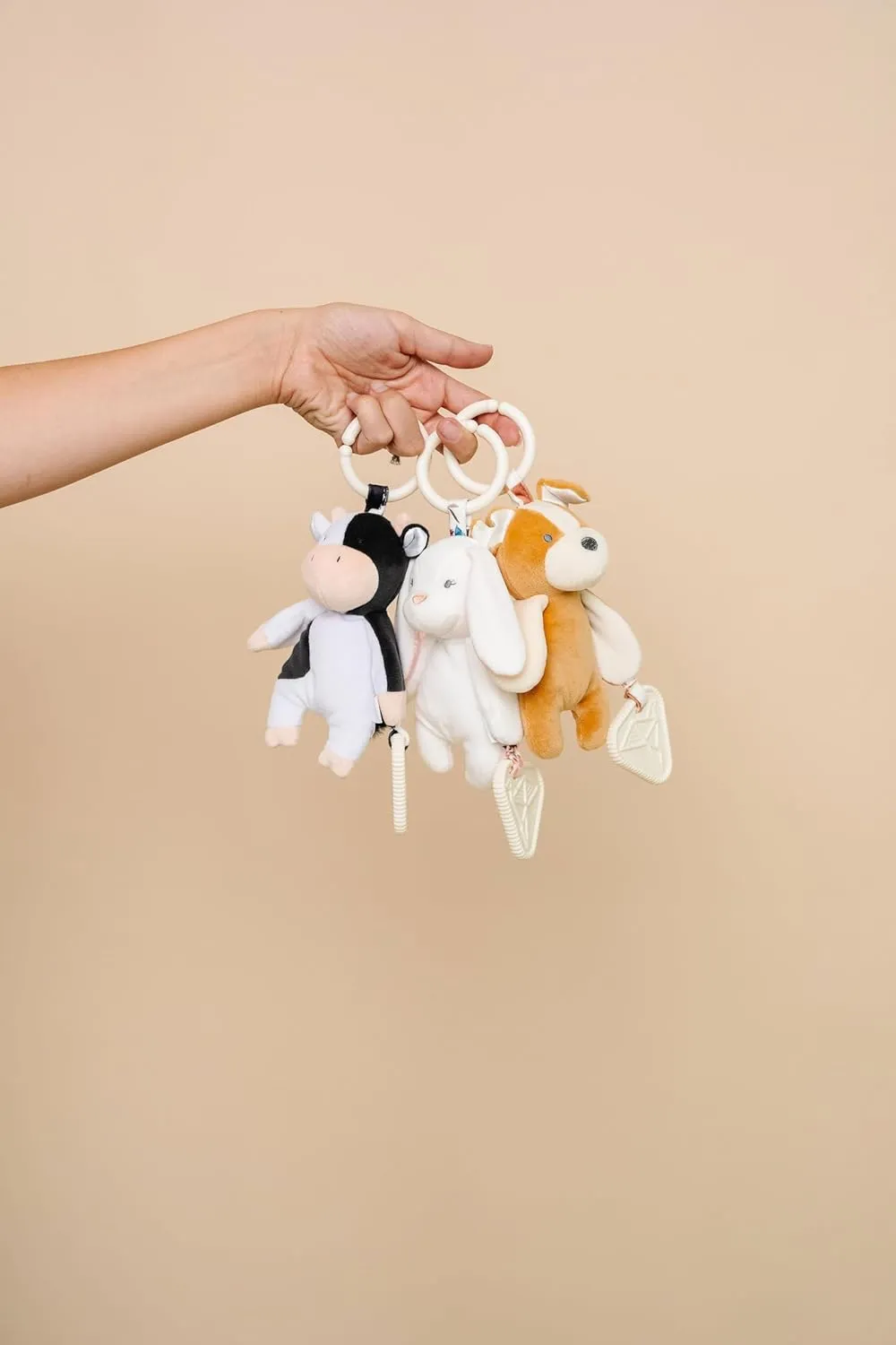 Copper Pearl On-The-Go Plush: Clip On Baby Toys for Travel, Soft Stuffed Bunny Plush with Teether for Sensory Development - Bella Bunny