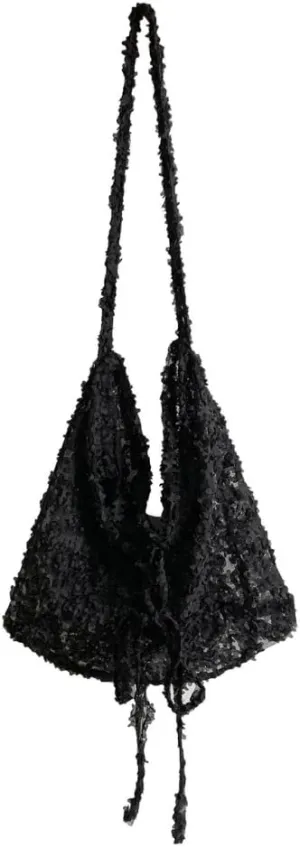 Coquette Tote Bag Women Balletcore Floral Lace Bow Tie Mesh Crossbody Shoulder Bag Elegant Handmade Designer