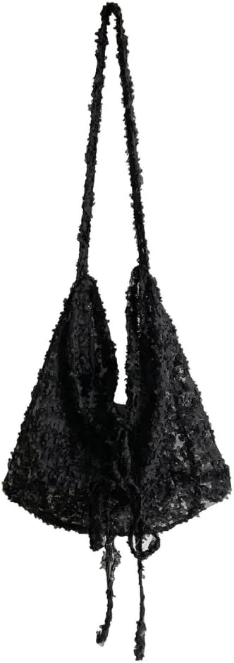 Coquette Tote Bag Women Balletcore Floral Lace Bow Tie Mesh Crossbody Shoulder Bag Elegant Handmade Designer