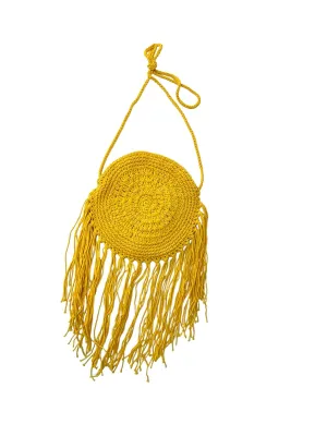 Crochet Purse Crossbody Fringe Bag Boho Bags Macramé Bag Fringe Purse (Yellow)