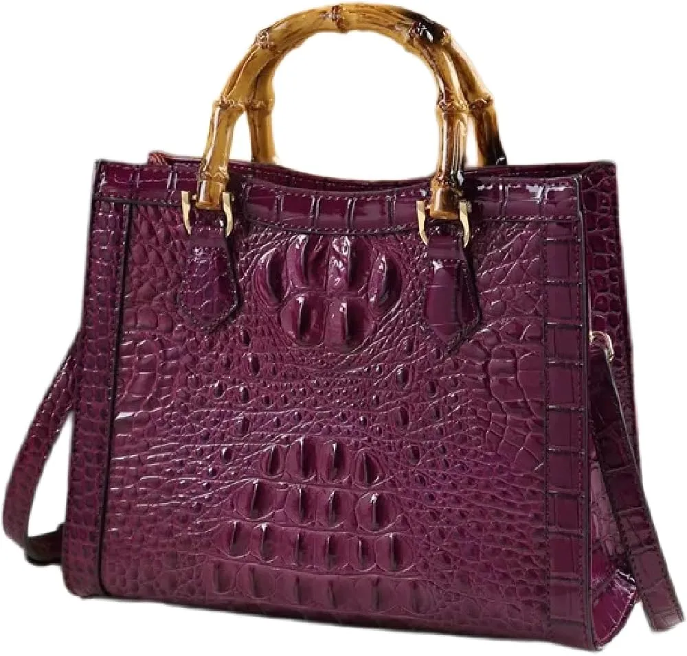 Crocodile Pattern Leather Women's Bag Bamboo Top-Handle Satchel Handbags Portable Tote Bag Shoulder Messenger Bags