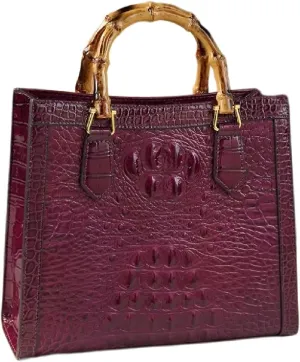 Crocodile Pattern Leather Women's Bag Bamboo Top-Handle Satchel Handbags Portable Tote Bag Shoulder Messenger Bags