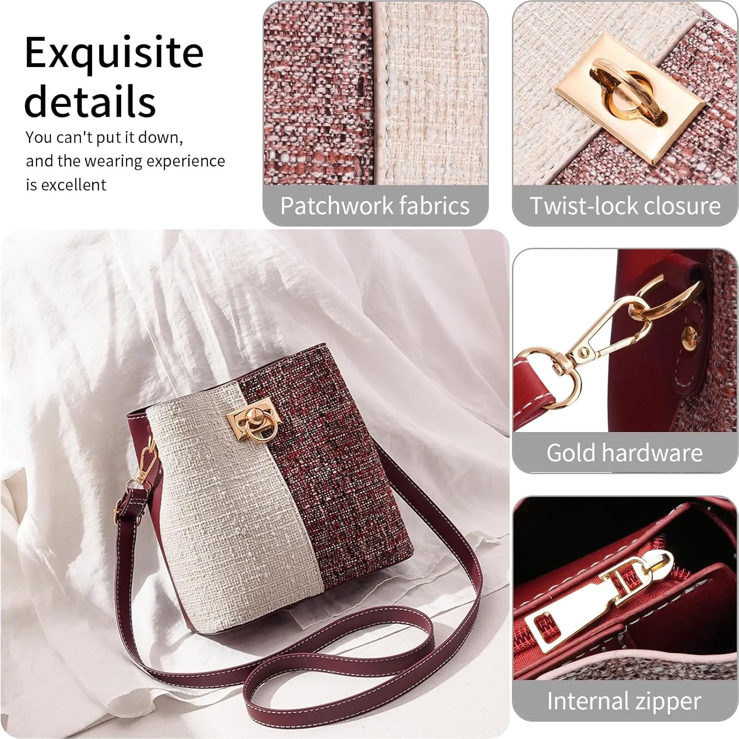 Cross Body Purse for Woman Trendy,Crossbody Bucket Bags-PU Leather with Adjustable Shoulder Strap, Multiple Pockets