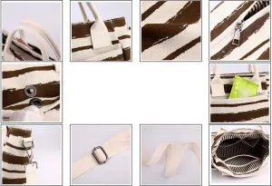 Crossbody Bag for Women Striped Top-Handle Canvas Bag Vintage Shoulder Handbag Travel Commuter Work Hobo Tote Handbags Coffee