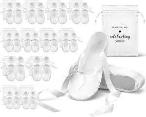 Cuffbow 12 Pairs Wedding Satin Slippers Bulk Foldable Ballet Flats Portable Dancing Shoes Bridal Favor for Guests Bridesmaids White
