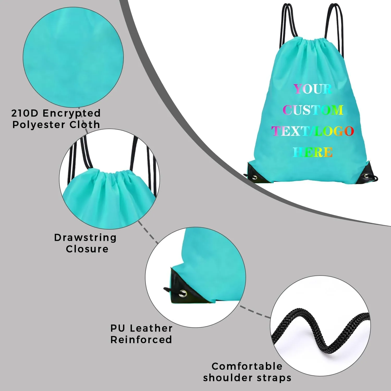 Custom Bags With Your Logo Set of 100 Custom Backpack Draw String Bags Pack Bulk for Travelling Swimming Gym Everyday Use (Blue 2)