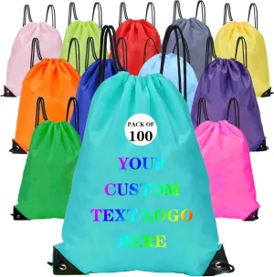 Custom Bags With Your Logo Set of 100 Custom Backpack Draw String Bags Pack Bulk for Travelling Swimming Gym Everyday Use (Blue 2)