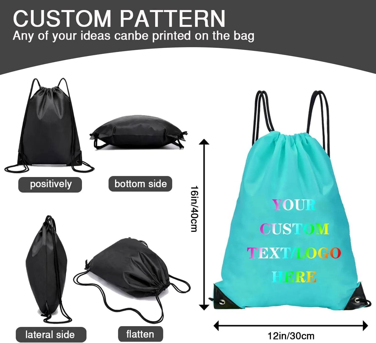 Custom Bags With Your Logo Set of 100 Custom Backpack Draw String Bags Pack Bulk for Travelling Swimming Gym Everyday Use (Blue 2)