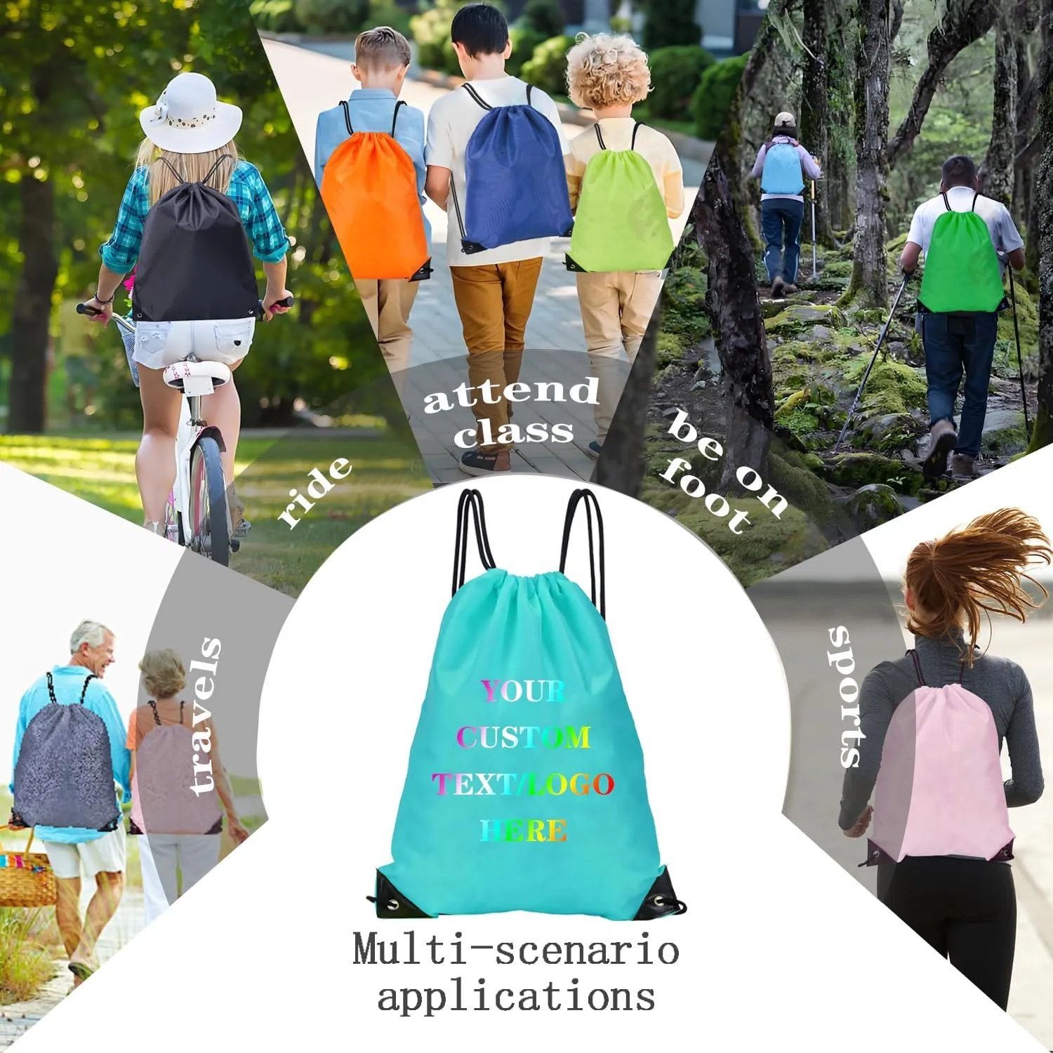 Custom Bags With Your Logo Set of 100 Custom Backpack Draw String Bags Pack Bulk for Travelling Swimming Gym Everyday Use (Blue 2)