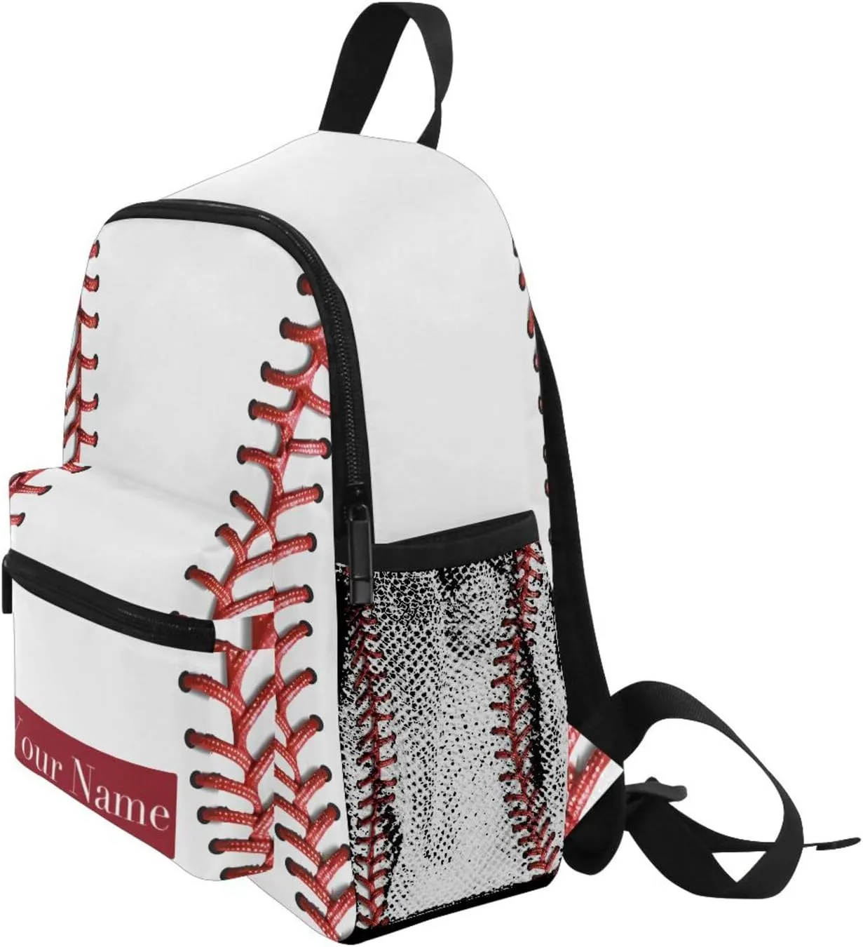 Custom Baseball Lace Kids Backpack for Girls Boys, Sport Baseball Print Toddler Casual Daypack Backpacks, Personalized with Kid's Name Preschool School Bag, Children Travel Bookbag with Chest Strap