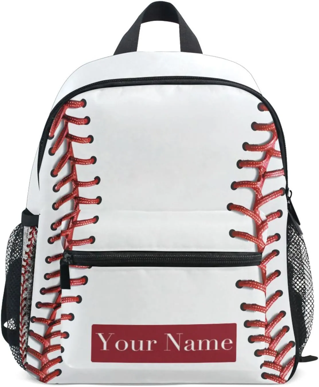 Custom Baseball Lace Kids Backpack for Girls Boys, Sport Baseball Print Toddler Casual Daypack Backpacks, Personalized with Kid's Name Preschool School Bag, Children Travel Bookbag with Chest Strap
