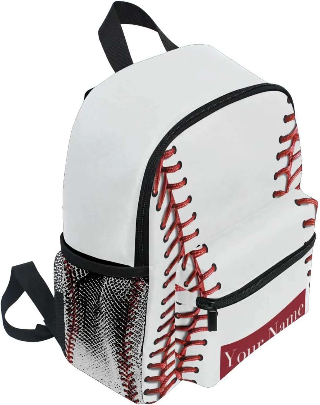 Custom Baseball Lace Kids Backpack for Girls Boys, Sport Baseball Print Toddler Casual Daypack Backpacks, Personalized with Kid's Name Preschool School Bag, Children Travel Bookbag with Chest Strap