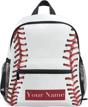 Custom Baseball Lace Kids Backpack for Girls Boys, Sport Baseball Print Toddler Casual Daypack Backpacks, Personalized with Kid's Name Preschool School Bag, Children Travel Bookbag with Chest Strap