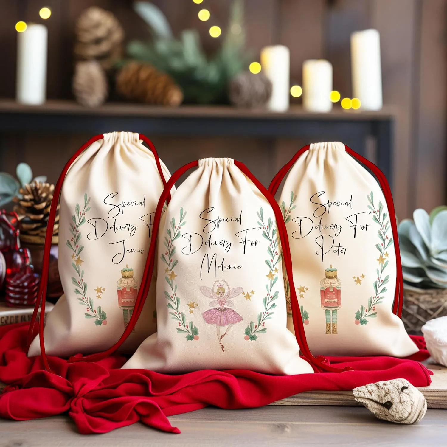 Custom Drawstring Christmas Sack, Personalized Xmas Santa Holiday Presents Gift Bag (1)
