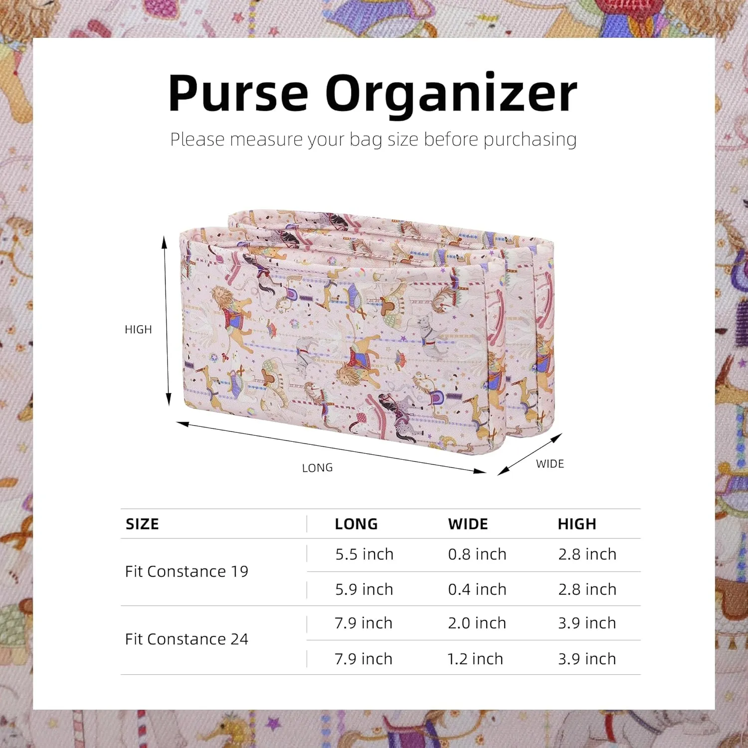 custom purse organizer or pillow insert for Constance 19/24 Bags,offering 72 pattern to choose